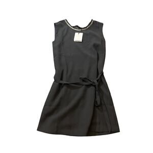 NEW Suncoo Paris Black Dress Womens‎ XS Viscose Belted Classic Robe Clemente